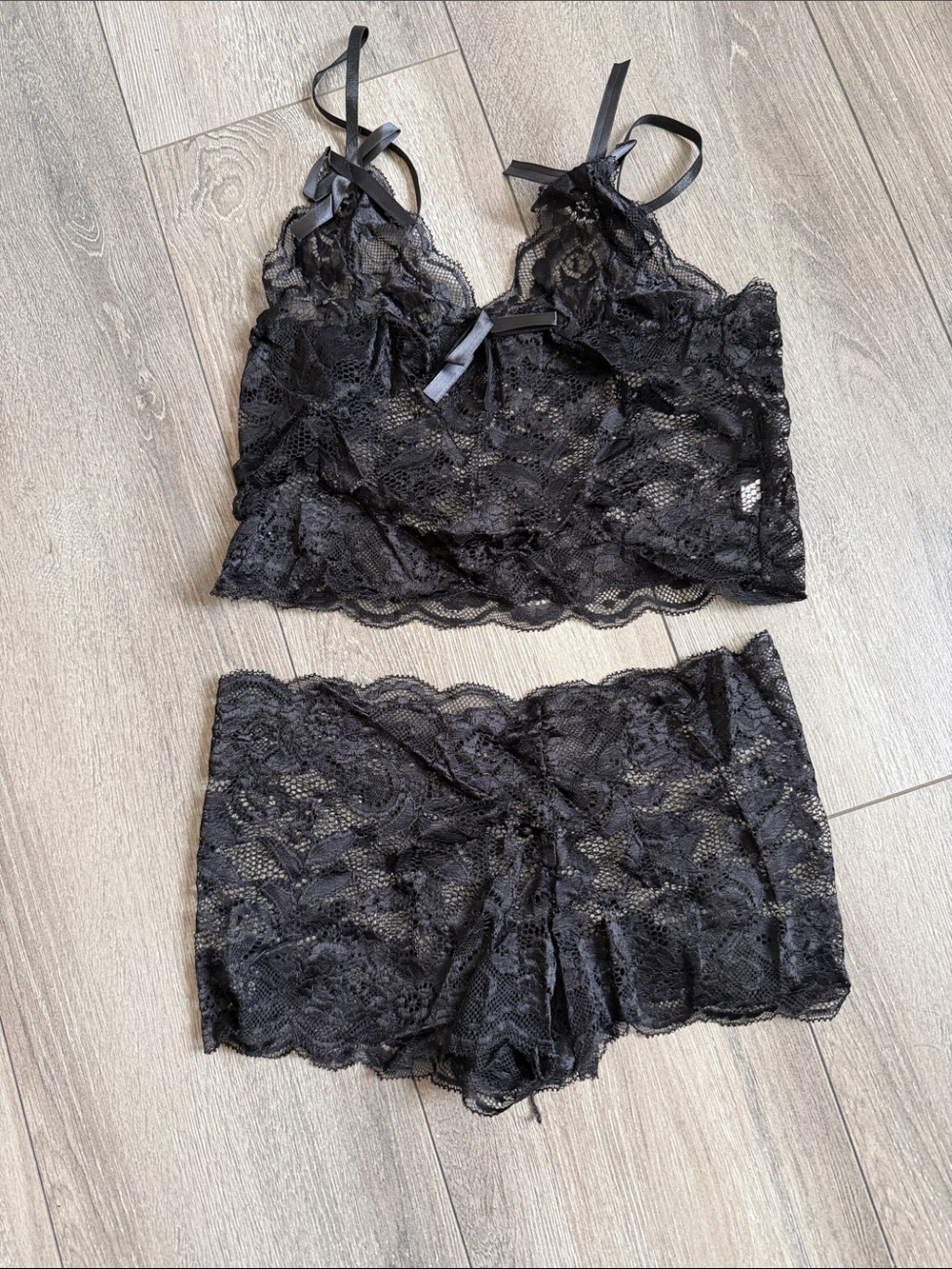 Delicate Black Lace Bandeau Bralette & Boyshort Set